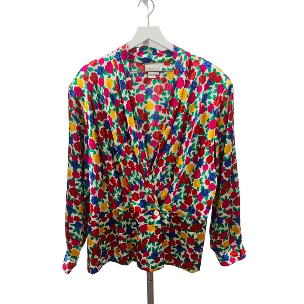Vintage Lady Shapely Faux Wrap Floral Peplum Blouse Size 24W